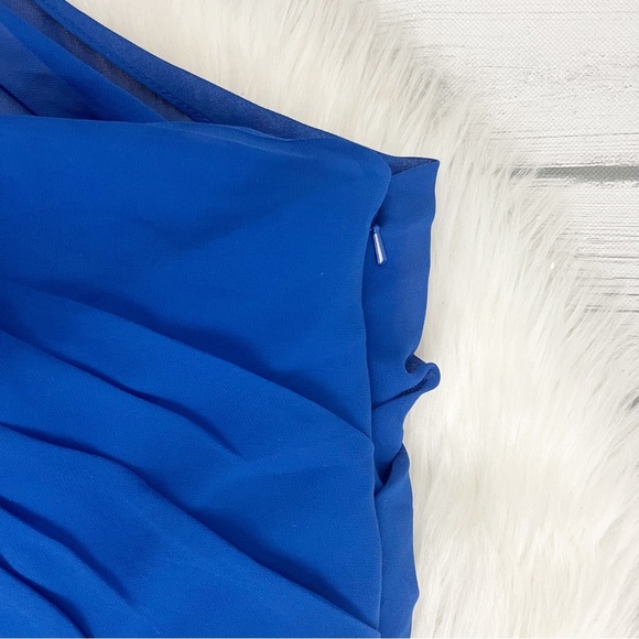 Bill Levkoff Blue One Shoulder Pleated Maxi Dress - Picture 4 of 6